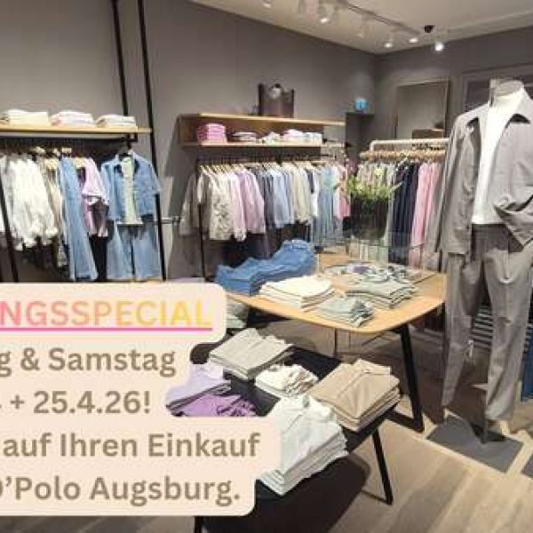 Frühlingsspecial - Nur Freitag & Samstag: 15% auf Ihren Einkauf bei Marc O´Polo Augsburg